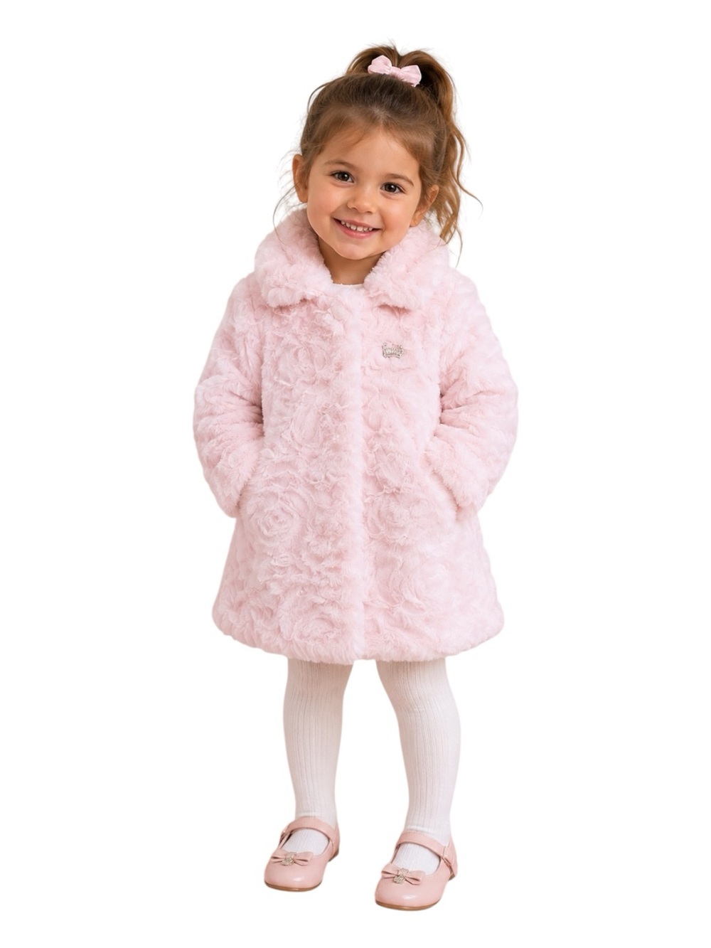 Juicy Couture Toddler Faux Fur Coat Pink Rosette Plush Glam Princess Jacket 3T
